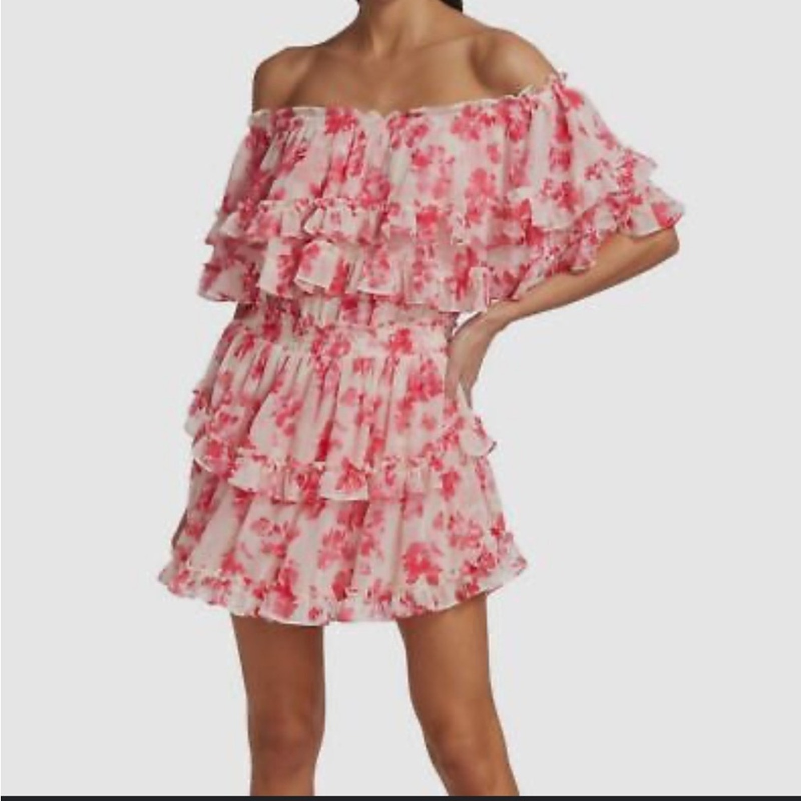 Misa Isella Floral Ruffled Romantic Boho Off The Shoulder Fairy Mini Dress Nwt M